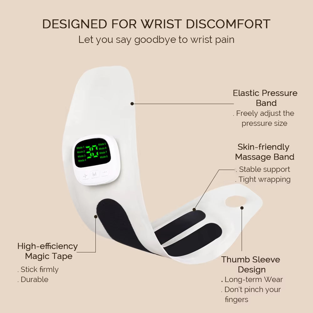 8-Mode Cordless EMS Wrist Massager – Vibration Wrist Wrap for Fatigue & Discomfort Relief
