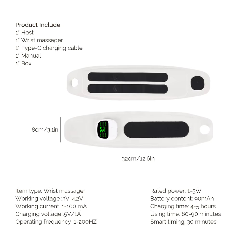 8-Mode Cordless EMS Wrist Massager – Vibration Wrist Wrap for Fatigue & Discomfort Relief